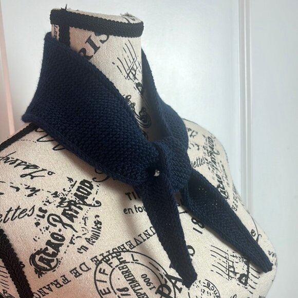 Handmade Navy Sophie Scarf – CashMerino Yarn - 35” Inspired by PetitKnit Design - Picture 2 of 8